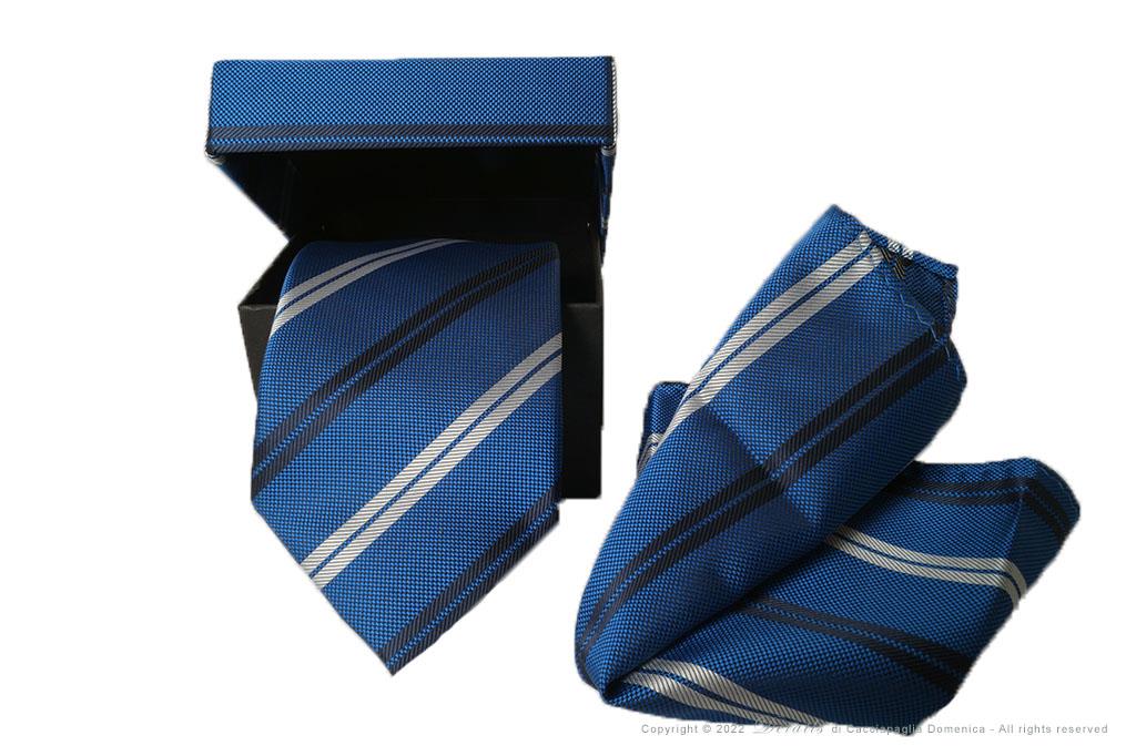 Cofanetto Cravatta Pochette Blu Fascia